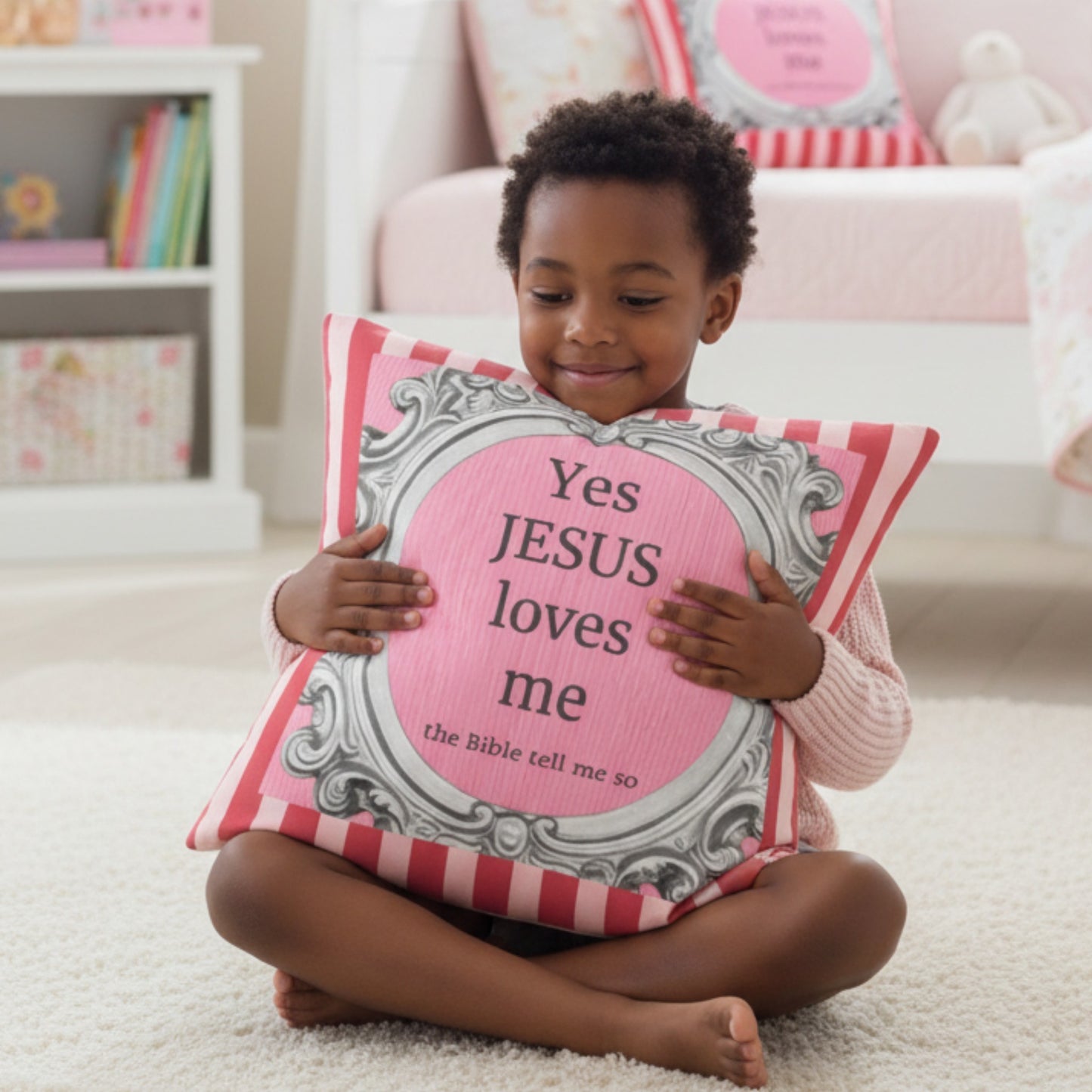 Cushion - Jesus Loves - stripes