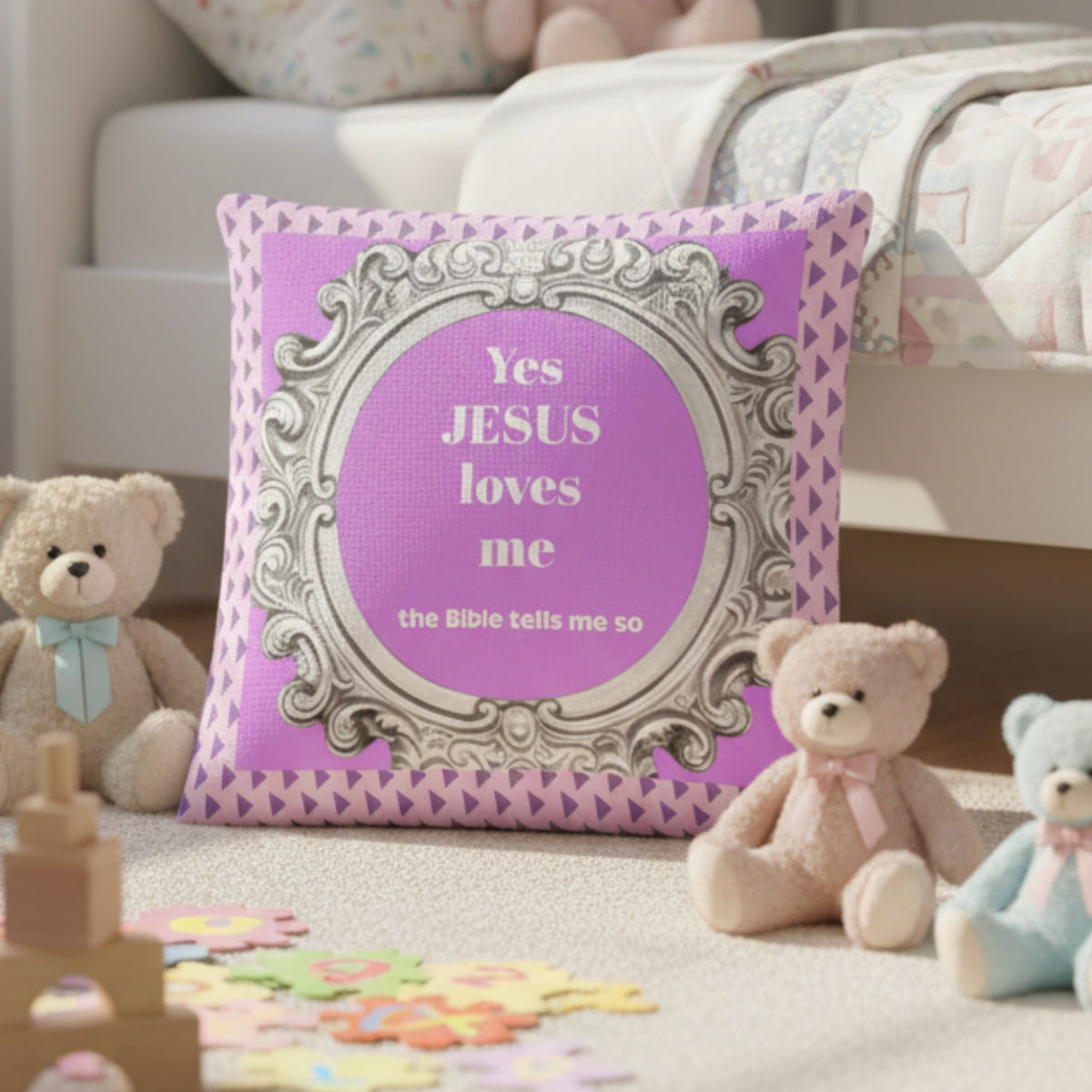 Cushion - Jesus Loves - lilac