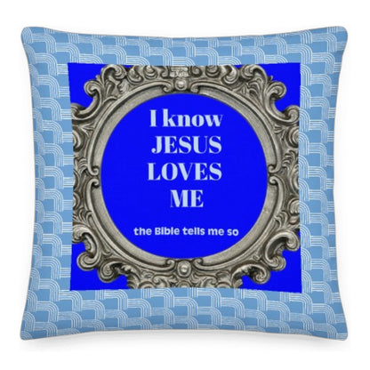 Cushion - Jesus Loves  - blue